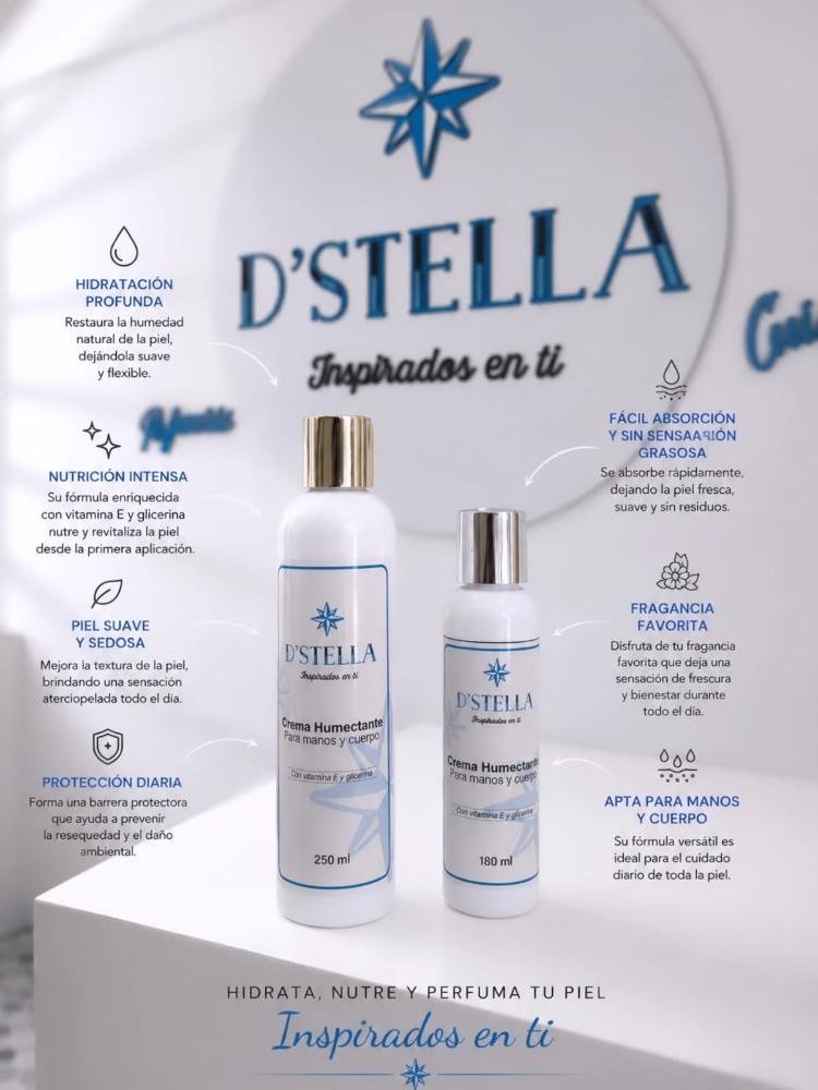 Crema humectante D'Stella de 250 ml y 180 ml